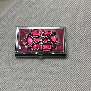 Ladies Business Card Case with Pink Gems